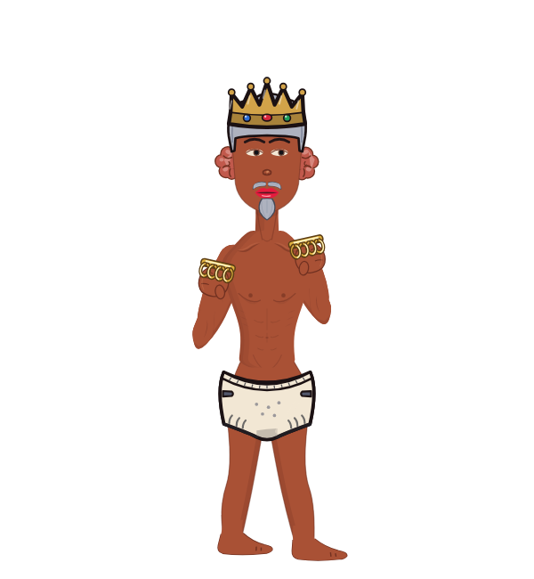 SpicyRobot, red corner portrait. Landed 44 of 68 punches. Hat: Crown; Hands: Brass.