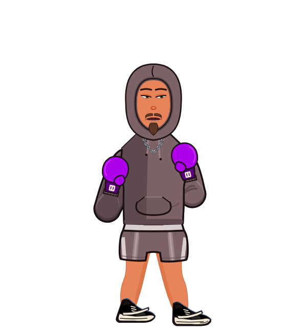 Tater, red corner portrait. Landed 48 of 74 punches. Shirt: Hoodie; Hands: Classic.
