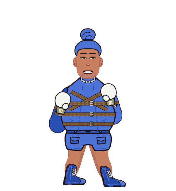 FearlessWaffle, red corner portrait. Landed 12 of 14 punches. Shirt: Straitjacket; Hands: Classic.