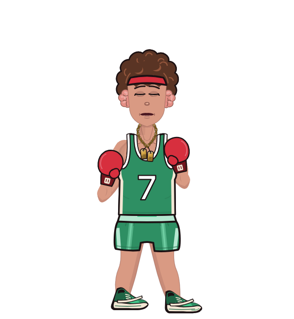 Ikram, red corner portrait. Landed 36 of 41 punches. Hat: Headband; Shirt: Jersey; Hands: Classic.