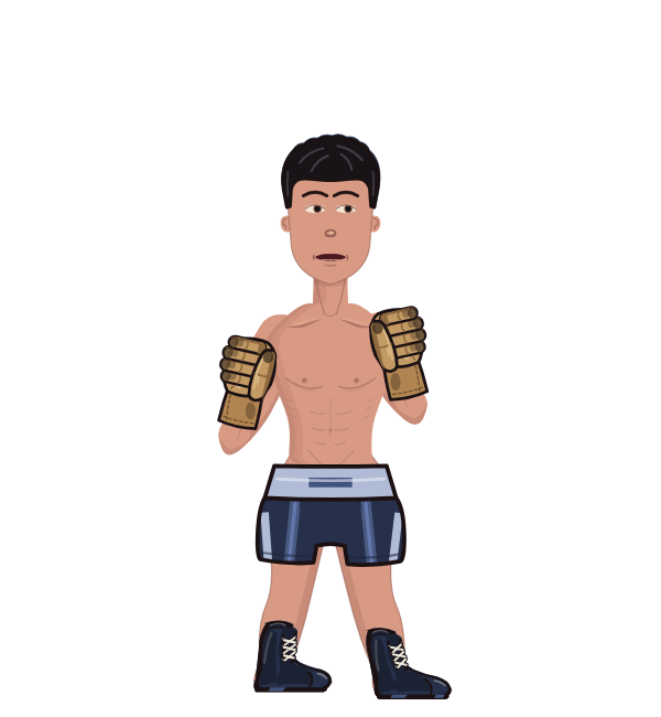 Boxer, red corner portrait. Landed 52 of 64 punches. Hands: Work gloves.