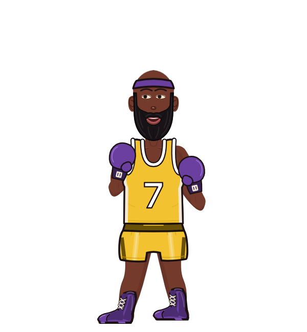LeBrawn James, blue corner portrait. Landed 74 of 98 punches. Hat: Headband; Shirt: Jersey; Hands: Classic.