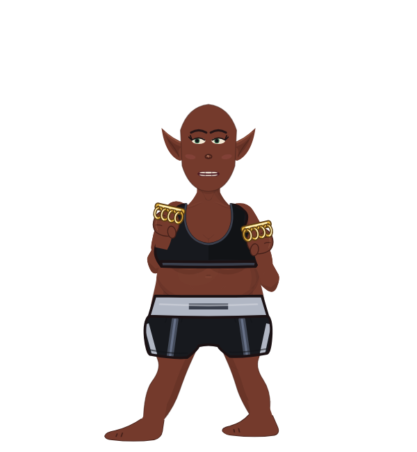 GoofyBadger, blue corner portrait. Landed 21 of 25 punches. Shirt: Sports bra; Hands: Brass.