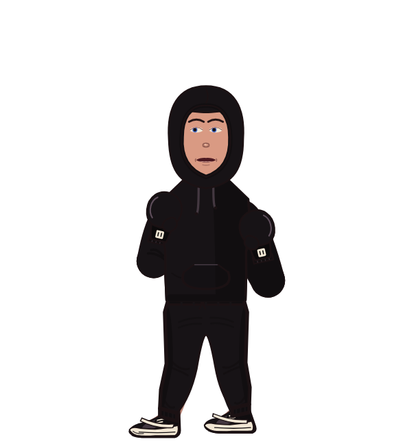 THECAT, blue corner portrait. Landed 35 of 49 punches. Shirt: Hoodie; Hands: Classic.