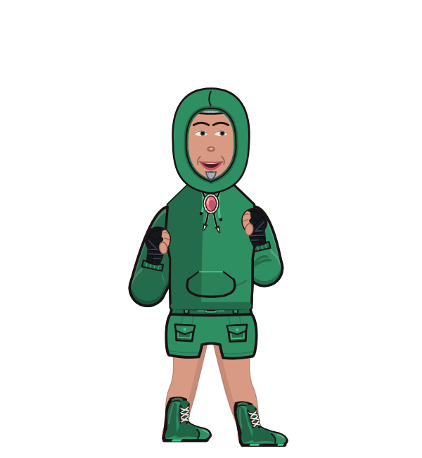 GoofyKnight, red corner portrait. Landed 64 of 102 punches. Shirt: Hoodie; Hands: Wrapped.