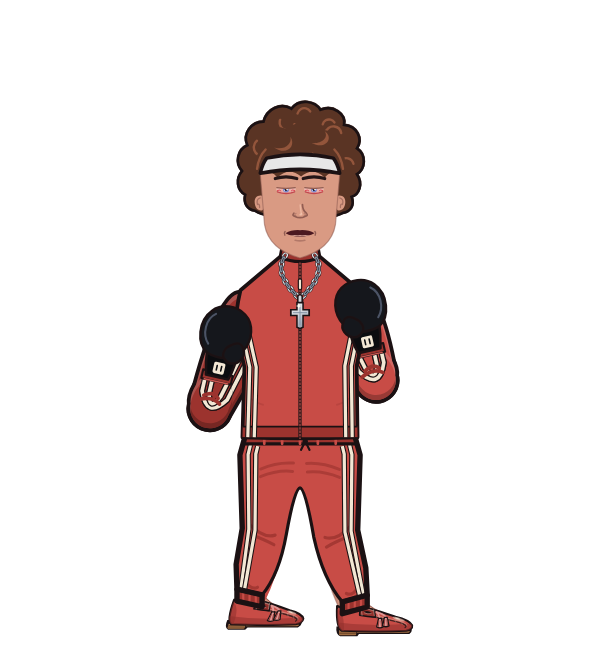 Leander, red corner portrait. Landed 0 of 0 punches. Hat: Headband; Shirt: Track jacket; Hands: Classic.