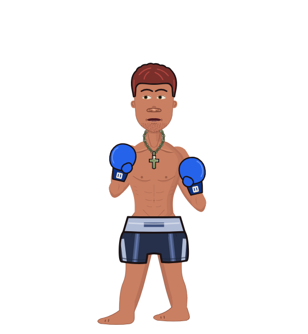 jayjay, blue corner portrait. Landed 26 of 32 punches. Hands: Classic.