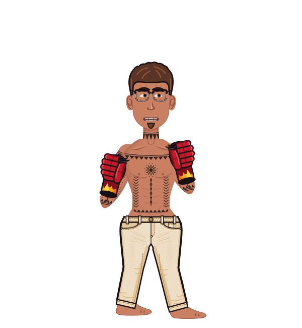 UwillLose, red corner portrait. Landed 80 of 136 punches. Hands: Devil gloves.