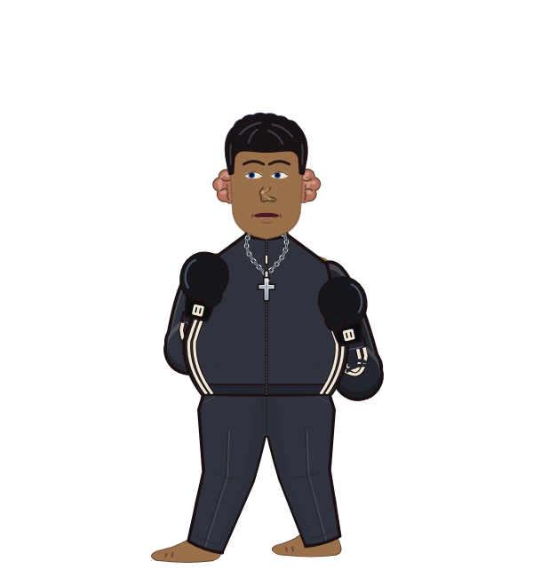 Mike Tyson, blue corner portrait. Landed 34 of 60 punches. Shirt: Track jacket; Hands: Classic.