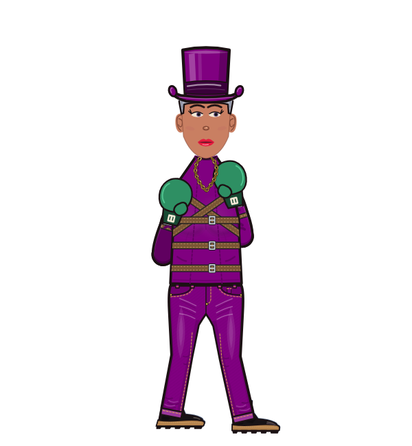 Alice SmackemBack, red corner portrait. Landed 101 of 117 punches. Hat: Top hat; Shirt: Straitjacket; Hands: Classic.