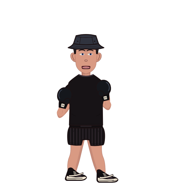 THECAT, red corner portrait. Landed 55 of 60 punches. Hat: Bucket hat; Shirt: T-shirt; Hands: Classic.