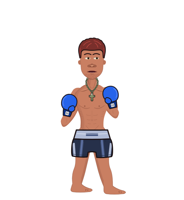 jayjay, red corner portrait. Landed 30 of 42 punches. Hands: Classic.