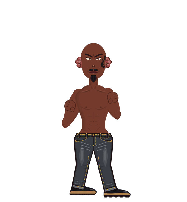 rayquan, red corner portrait. Landed 31 of 42 punches. Hat: Hockey mask; Shirt: Slasher jacket; Hands: Devil gloves.