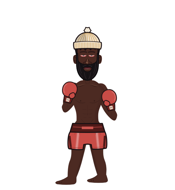 Charles Manyuchi, blue corner portrait. Landed 22 of 49 punches. Hat: Beanie; Hands: Classic.