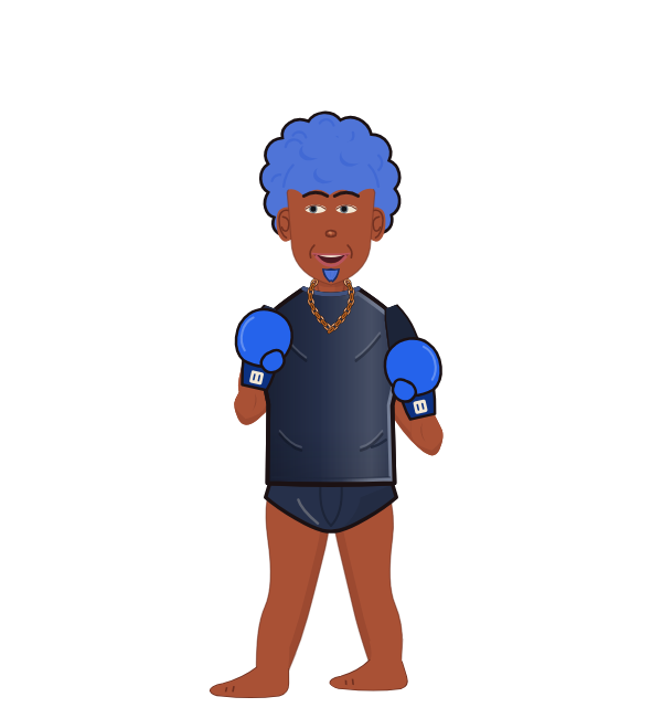 Mauri, blue corner portrait. Landed 25 of 75 punches. Shirt: T-shirt; Hands: Classic.