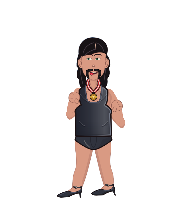 FluffyWrestler, blue corner portrait. Landed 44 of 115 punches. Shirt: Tank.