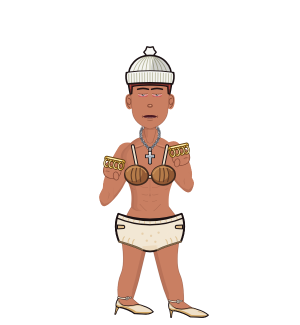 Atom, red corner portrait. Landed 58 of 73 punches. Hat: Beanie; Shirt: Coconut bra; Hands: Brass.