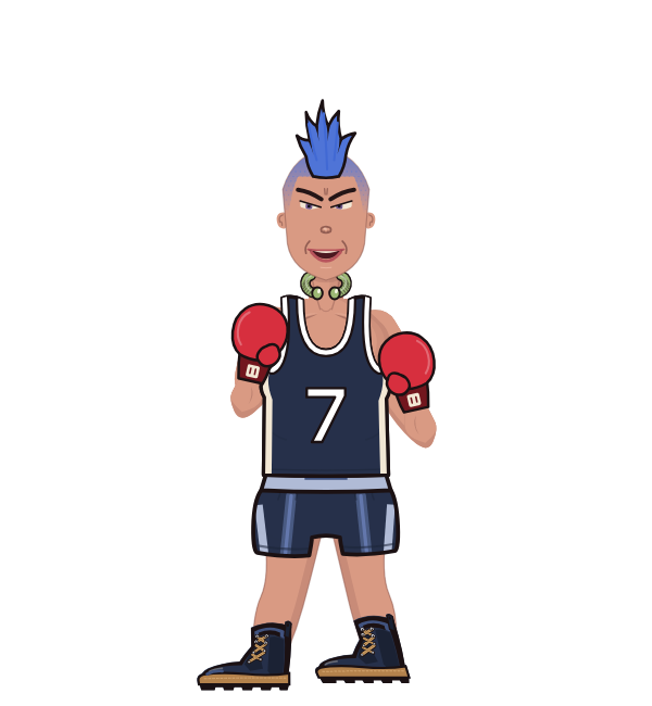 LuckyUnicycle, blue corner portrait. Landed 23 of 41 punches. Shirt: Jersey; Hands: Classic.