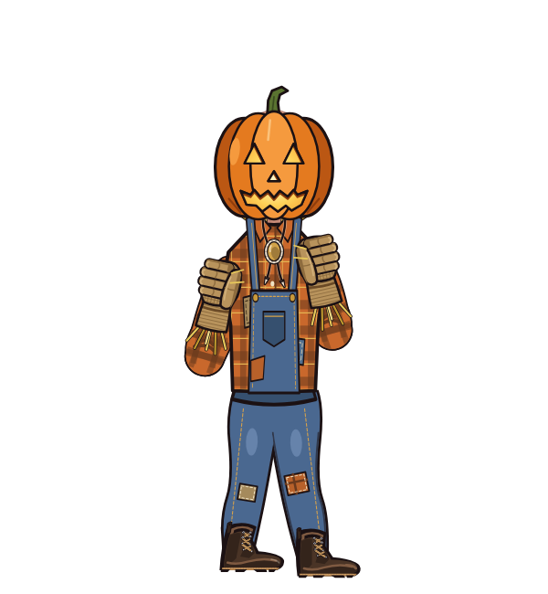 Webmaster, red corner portrait. Landed 41 of 63 punches. Hat: Jack-o'-lantern; Shirt: Scarecrow flannel; Hands: Straw gloves.