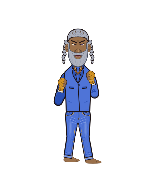 NimbleKettle, red corner portrait. Landed 50 of 64 punches. Shirt: Suit jacket; Hands: Wrapped.