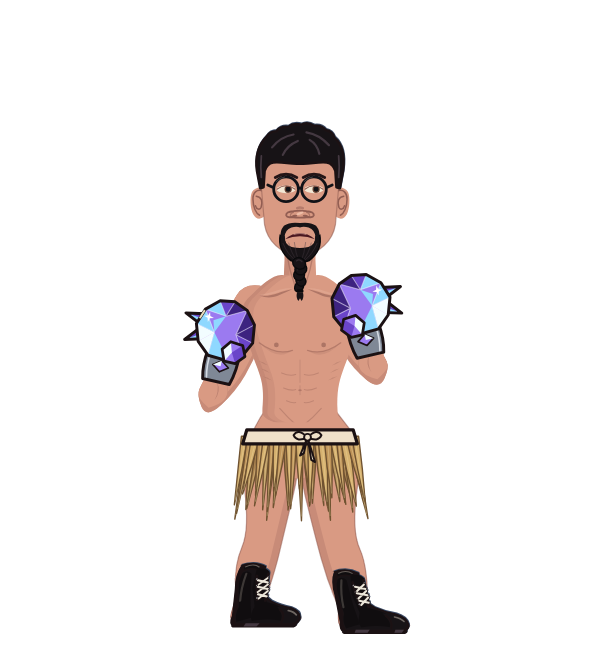 paletooth, red corner portrait. Landed 58 of 102 punches. Hands: Crystal gauntlets.