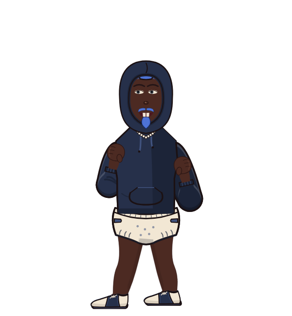 BABBY KREED, blue corner portrait. Landed 37 of 80 punches. Hat: Crown; Shirt: Hoodie.