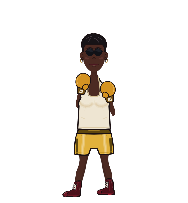 Knuckleberry, blue corner portrait. Landed 14 of 15 punches. Shirt: Tank; Hands: Classic.