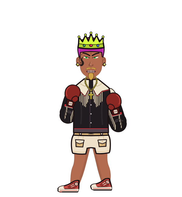 blacktaker, blue corner portrait. Landed 29 of 60 punches. Hat: Crown; Shirt: Fringe; Hands: Classic.