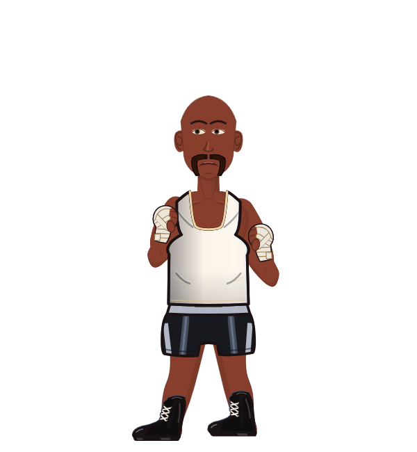 Kingston Robinson, blue corner portrait. Landed 76 of 108 punches. Shirt: Tank; Hands: Wrapped.
