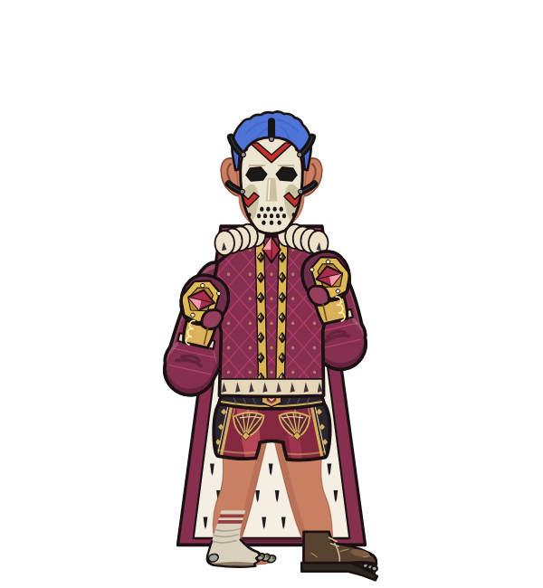 The Truth, red corner portrait. Landed 21 of 54 punches. Hat: Hockey mask; Shirt: Royal robe; Hands: Royal gauntlets.