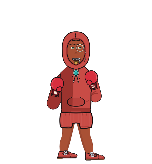 RowdyTater, red corner portrait. Landed 45 of 55 punches. Shirt: Hoodie; Hands: Classic.