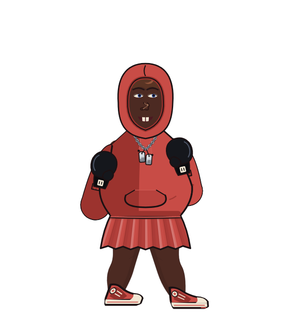 Smashmouth, red corner portrait. Landed 29 of 37 punches. Hat: Beanie; Shirt: Hoodie; Hands: Classic.