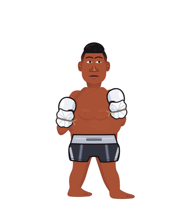 Fat Freddie, red corner portrait. Landed 62 of 88 punches. Hands: Ghost mitts.