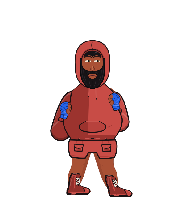 the killeer, red corner portrait. Landed 57 of 75 punches. Shirt: Hoodie; Hands: Wrapped.