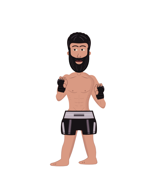Khamzat Chimaev, blue corner portrait. Landed 34 of 74 punches. Hands: MMA gloves.
