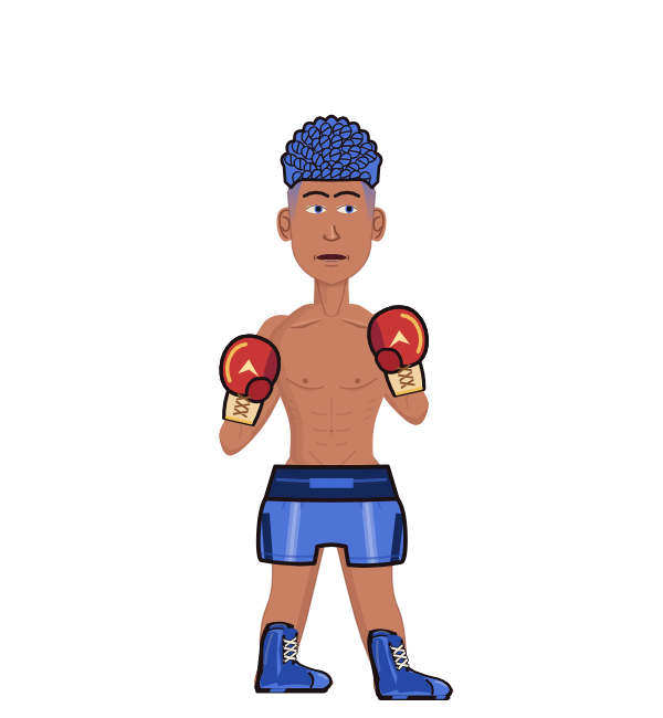 Emperor RoSe, red corner portrait. Landed 29 of 65 punches. Hands: Kangaroo gloves.