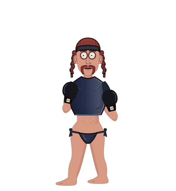 Callme crazy, blue corner portrait. Landed 28 of 37 punches. Hat: Headband; Shirt: Crop top; Hands: Classic.