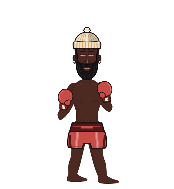 Charles Manyuchi, red corner portrait. Landed 55 of 81 punches. Hat: Beanie; Hands: Classic.