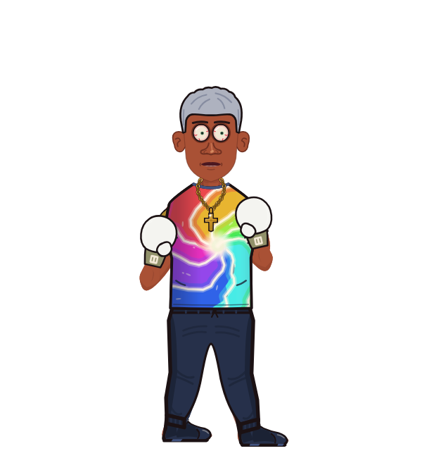 BraveViking, red corner portrait. Landed 52 of 68 punches. Shirt: Tie-dye T-shirt; Hands: Classic.