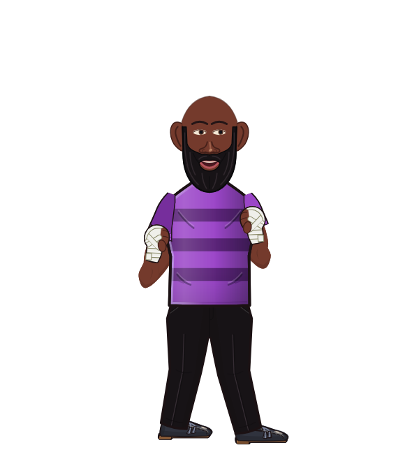 AwkwardMoose, red corner portrait. Landed 27 of 32 punches. Shirt: Striped shirt; Hands: Wrapped.