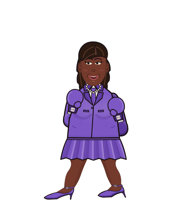 Oprah Winfury, blue corner portrait. Landed 58 of 78 punches. Shirt: Suit jacket; Hands: Classic.