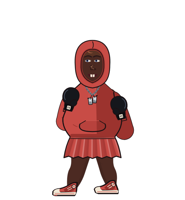 Smashmouth, blue corner portrait. Landed 44 of 81 punches. Hat: Beanie; Shirt: Hoodie; Hands: Classic.