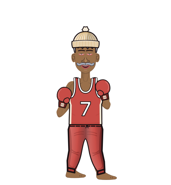 Chosen One, red corner portrait. Landed 0 of 0 punches. Hat: Beanie; Shirt: Jersey; Hands: Classic.