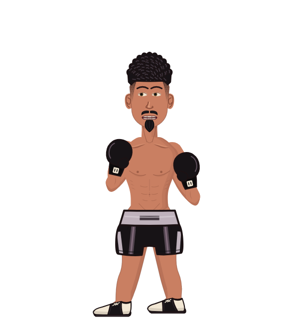 Allam, blue corner portrait. Landed 14 of 45 punches. Hands: Classic.