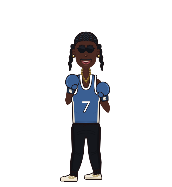 Snooze Dogg, blue corner portrait. Landed 8 of 11 punches. Shirt: Jersey; Hands: Classic.