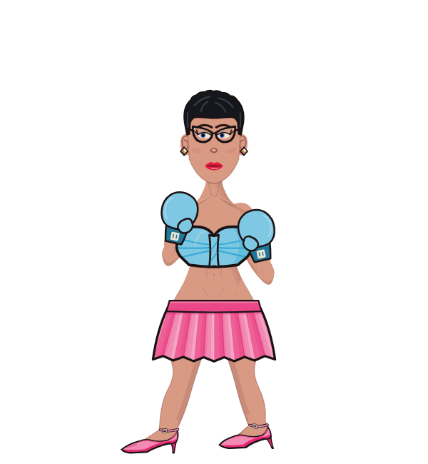 Katy Parry, blue corner portrait. Landed 19 of 25 punches. Shirt: Tube; Hands: Classic.