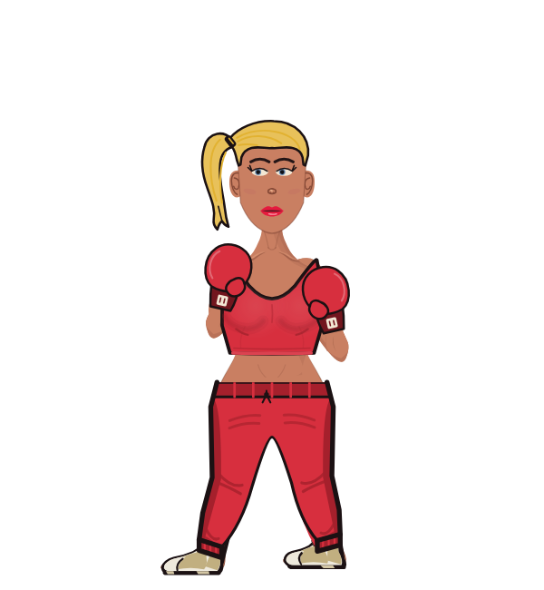 Britney Shears, blue corner portrait. Landed 22 of 32 punches. Shirt: Crop top; Hands: Classic.