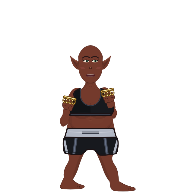 GoofyBadger, red corner portrait. Landed 24 of 31 punches. Shirt: Sports bra; Hands: Brass.