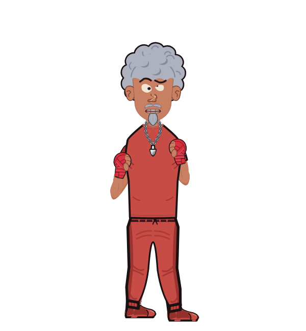 Lucky Wasabi, red corner portrait. Landed 32 of 43 punches. Shirt: T-shirt; Hands: Wrapped.