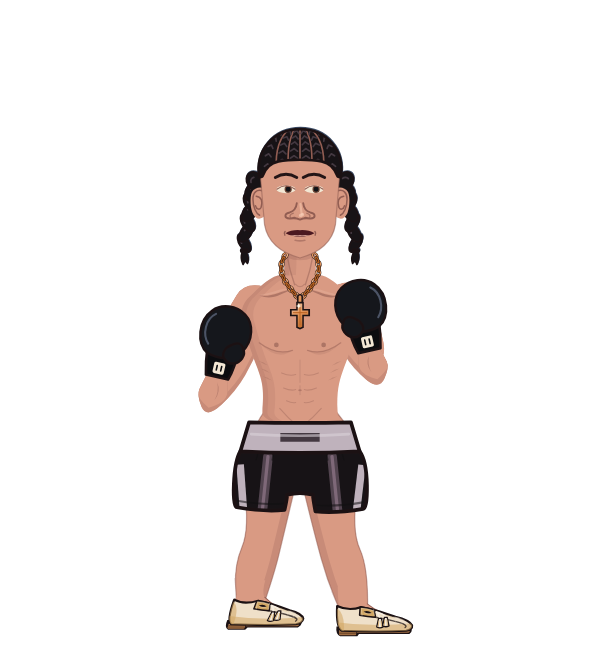 Xiraaa, red corner portrait. Landed 66 of 76 punches. Hands: Classic.
